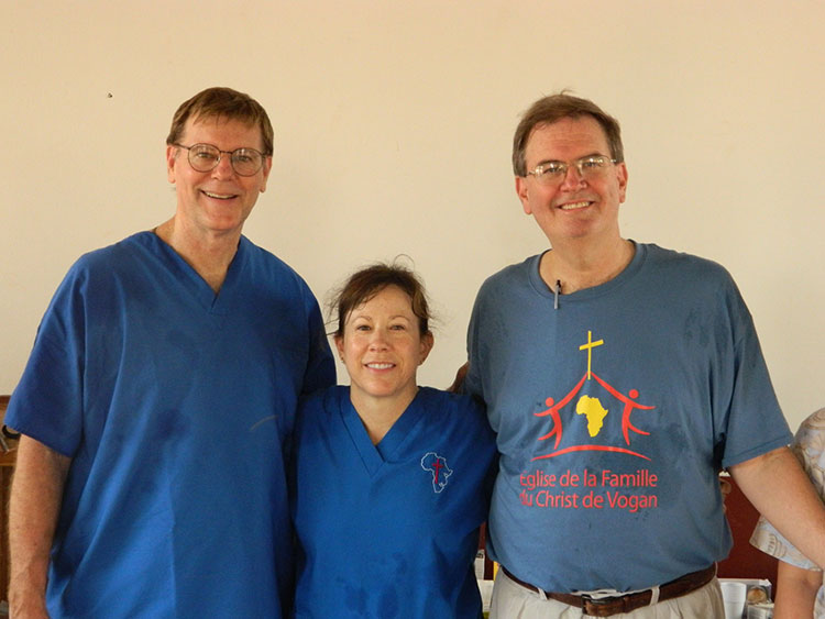 Dr. Pruitt & Dr. Miller with an assistant in Togo.